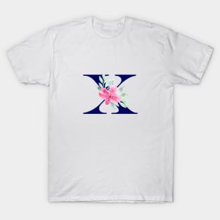 Watercolor Floral Letter X in Navy T-Shirt